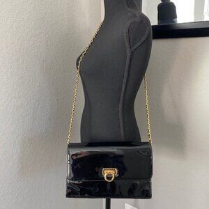 VINTAGE Giani Bernini Black Patent Faux Leather Crossbody Handbag Purse
